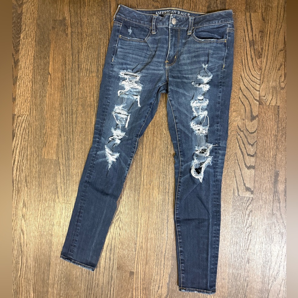 American Eagle Outfitters Women's Ripped Dark Blue Skinny Jeans